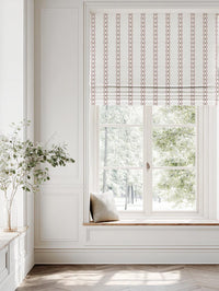 Pink Abstract Striped Linen Roman Blind - Margarie Peony-WHT - White base fabric.