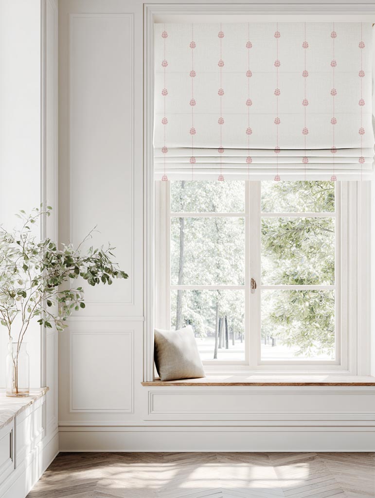 Pink Patterned Stripe Linen Roman Blind - Maybel Dusty Pink - WHT - White base fabric.