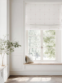 Pink Striped Linen Roman Blind - Mimmi Dusty Pink-WHT - White base fabric.