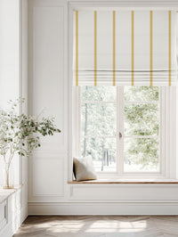 Yellow Striped Linen Roman blind - Rune Gold Amber - White base fabric.