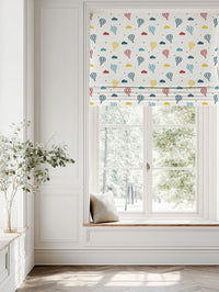 Blue Kids Linen Roman blind - Sky Ride Marine - White base fabric.