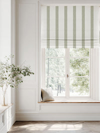 Green Striped Linen Roman blind - Sumi Moss-WHT - White base fabric.