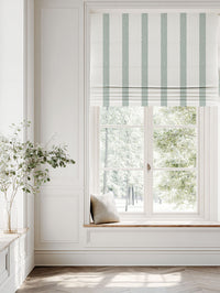 Green Striped Linen Roman blind - Sumi Sage-WHT - White base fabric.