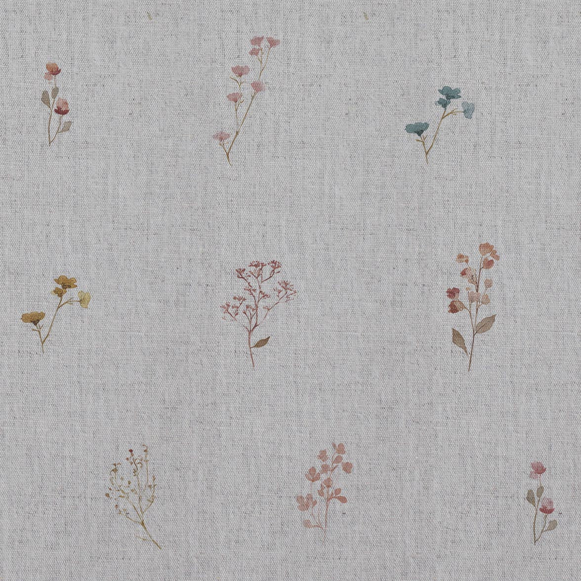 Multi-Coloured Floral Linen Curtain Fabric - Bridget-NAT - Natural base fabric.