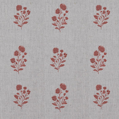Red Floral Linen Curtain Fabric - Cherie Crimson Red - Natural base fabric.