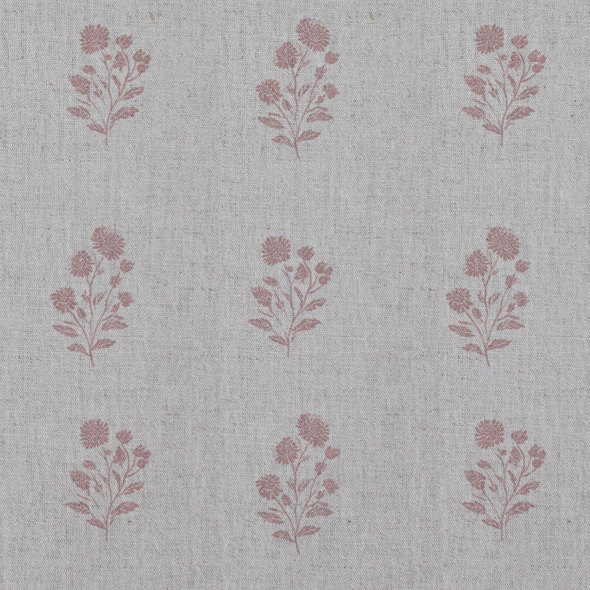 Pink Floral Linen Curtain Fabric - Cherie Dusty Pink - Natural base fabric.