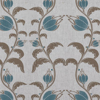 Blue and Brown Patterned Linen Curtain Fabric - Dana Blue Pebble - Natural base fabric.