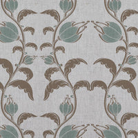 Green and Brown Patterned Linen Curtain Fabric - Dana Sage Pebble - Natural base fabric.