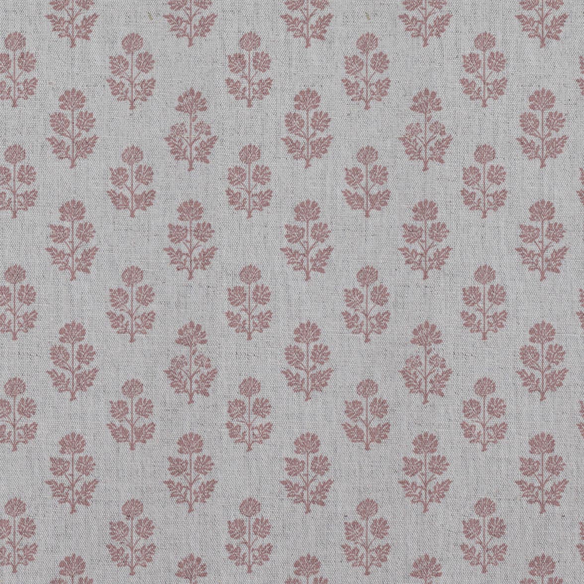 Pink Floral Linen Curtain Fabric - Doris Dusty Pink - Natural base fabric.