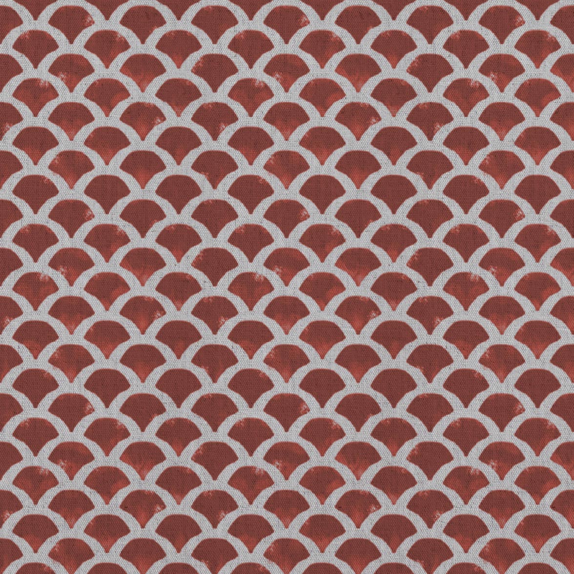 Red Patterned Linen Curtain Fabric - Erle Crimson Red - Natural base fabric.