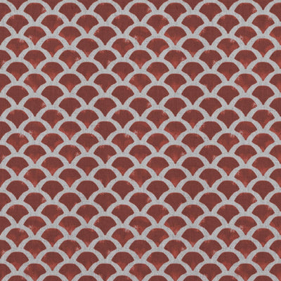 Red Patterned Linen Curtain Fabric - Erle Crimson Red - Natural base fabric.