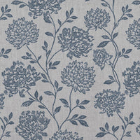 Blue Floral Linen Curtain Fabric - Hulsey Denim - Natural base fabric.