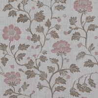Pink Floral Linen Curtain Fabric - Islie Dusty Pink - Natural base fabric.