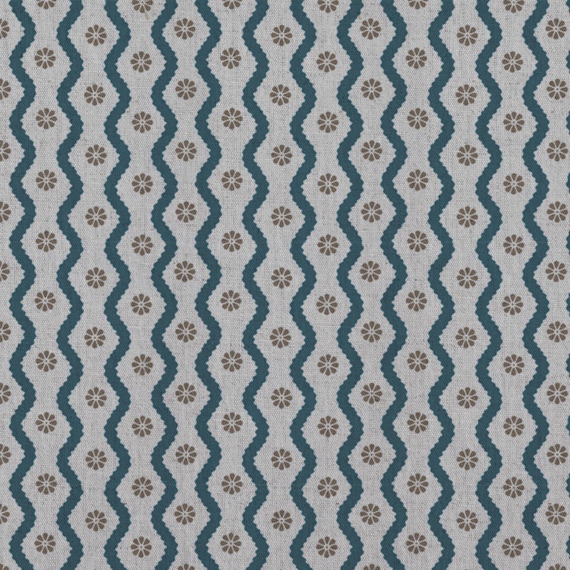 Blue Abstract Linen Curtain Fabric - Kirabe Blue - Natural base fabric.