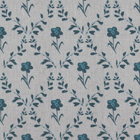 Blue Botanical Linen Curtain Fabric - Lulani Blue Stone - Natural base fabric.