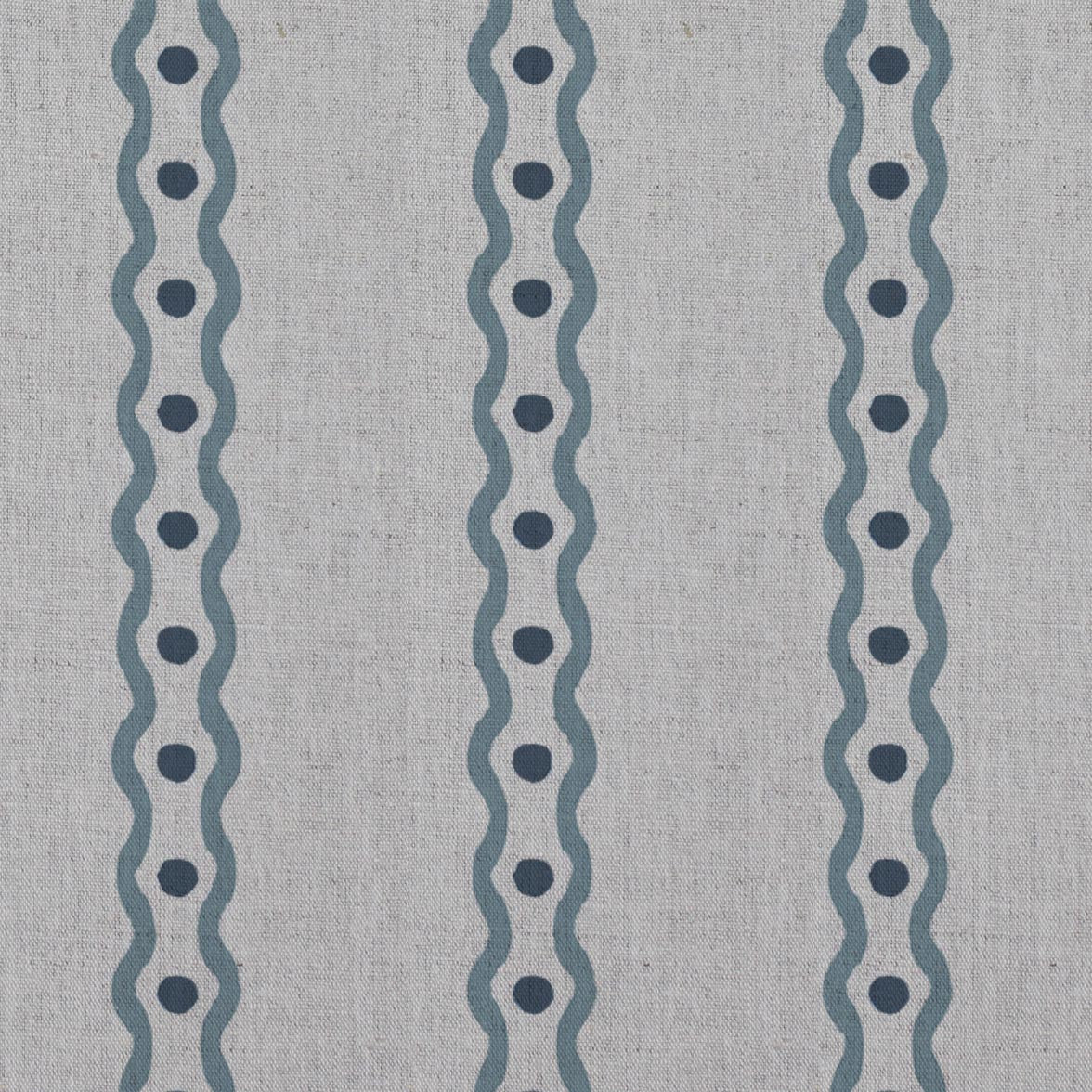 Blue Abstract Striped Linen Curtain Fabric - Margarie Blue - Natural base fabric.