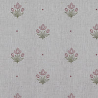 Red Floral Linen Curtain Fabric - Maryam Wine - Natural base fabric.