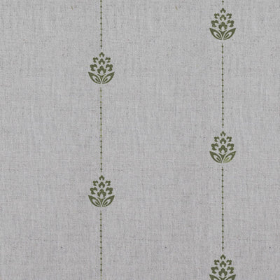 Green Patterned Stripe Linen Curtain Fabric - Maybel Khaki - Natural base fabric.
