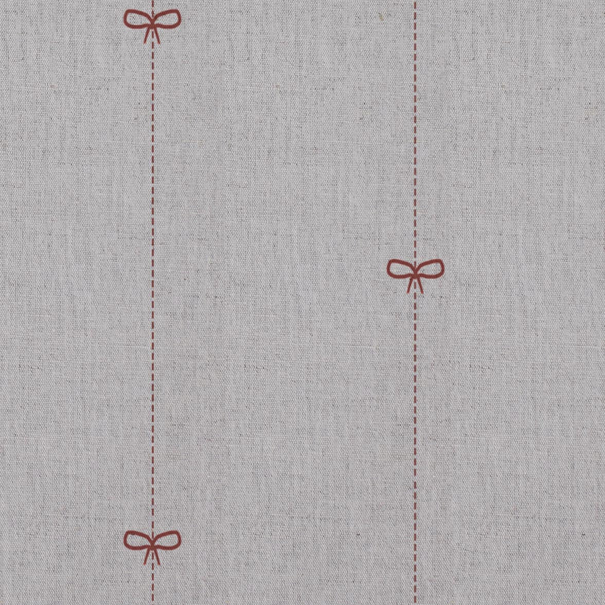 Red Striped Linen Curtain Fabric - Mimmi Crimson Red - Natural base fabric.