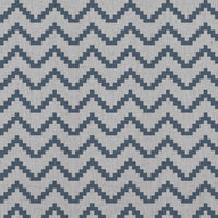 Blue Patterned Linen Curtain Fabric - Azig Denim - Natural base fabric.