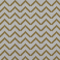 Yellow Patterned Linen Curtain Fabric - Azig Gold Rod - Natural base fabric.