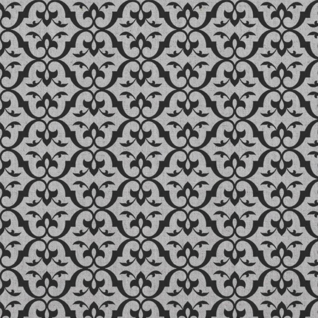 Black Patterned Linen Curtain Fabric - Brita Black - Natural base fabric.