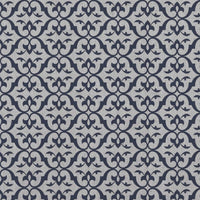 Blue Patterned Linen Curtain Fabric - Brita Deep Blue - Natural base fabric.