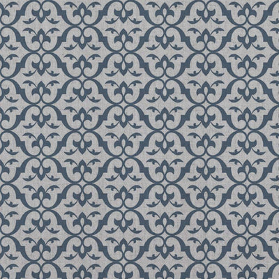 Blue Patterned Linen Curtain Fabric - Brita Denim - Natural base fabric.
