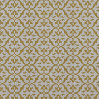 Yellow Patterned Linen Curtain Fabric - Brita Mustard - Natural base fabric.
