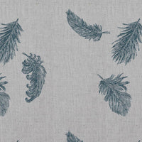 Blue Patterned Linen Curtain Fabric - Feathers Blue Stone - Natural base fabric.