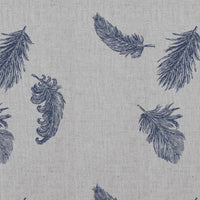 Blue Patterned Linen Curtain Fabric - Feathers Night Blue - Natural base fabric.