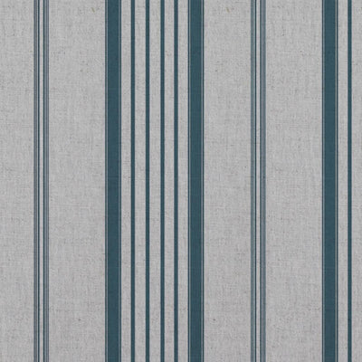 Blue Striped Linen Curtain Fabric - Freja Blue Stone - Natural base fabric.