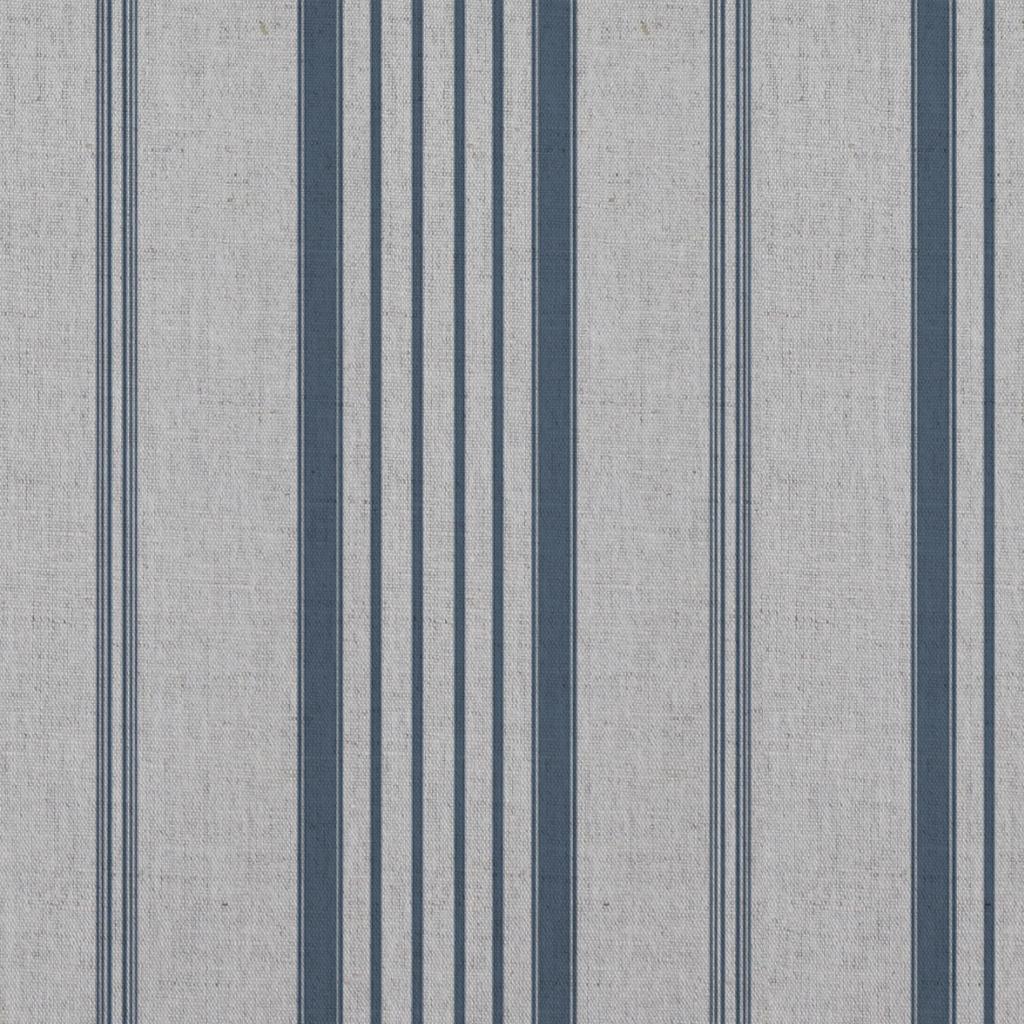 Blue Striped Linen Curtain Fabric - Freja Denim - Natural base fabric.