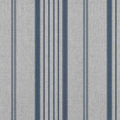 Blue Striped Linen Curtain Fabric - Freja Denim - Natural base fabric.