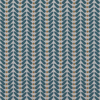 Blue / Orange Patterned Linen Curtain Fabric - Hulda Blue Stone - Ochre - Natural base fabric.