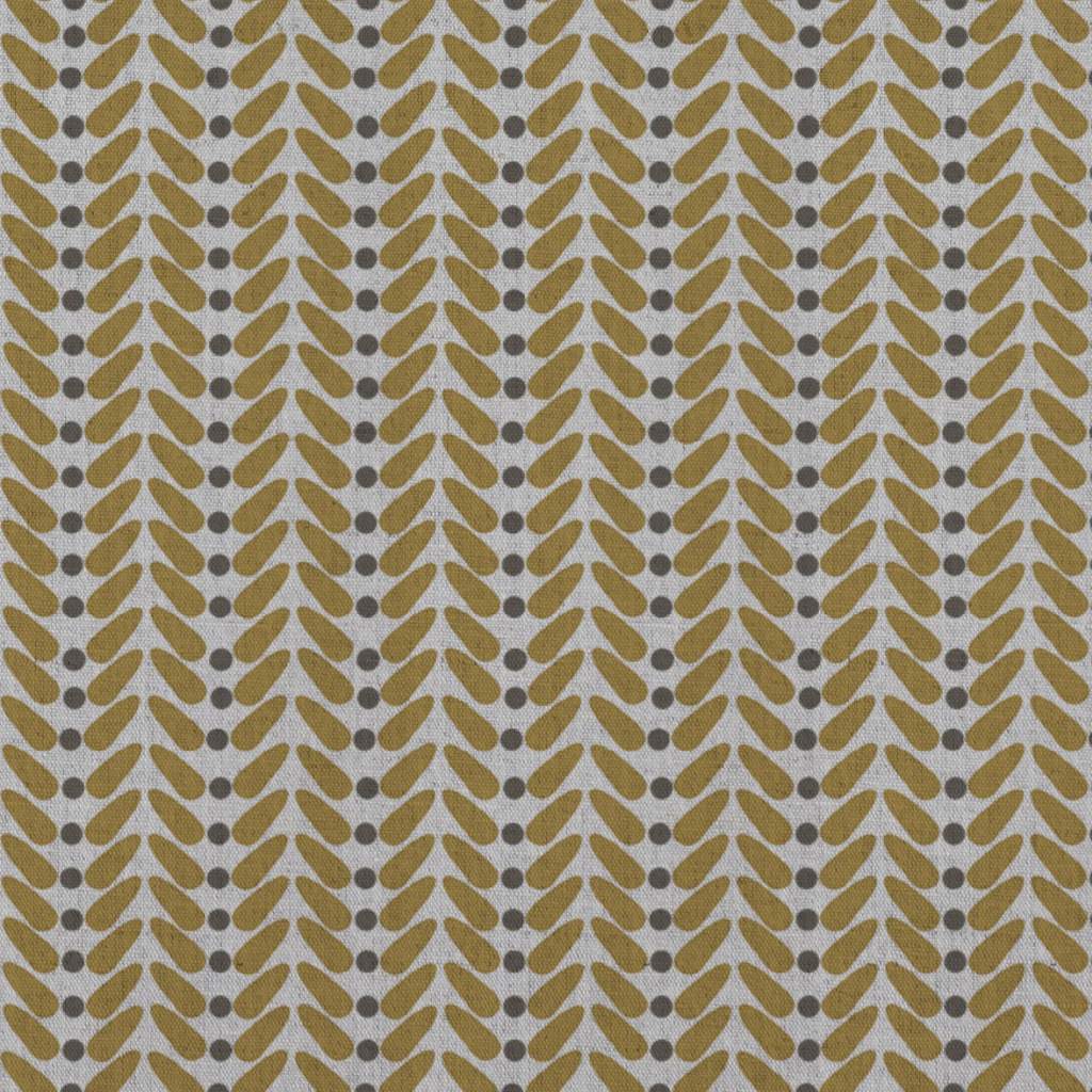 Yellow Patterned Linen Curtain Fabric - Hulda Gold Rod - Natural base fabric.