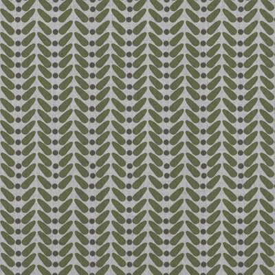 Green Patterned Linen Curtain Fabric - Hulda Khaki - Natural base fabric.