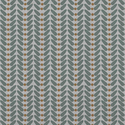 Green / Orange Patterned Linen Curtain Fabric - Hulda Sage Ochre - Natural base fabric.