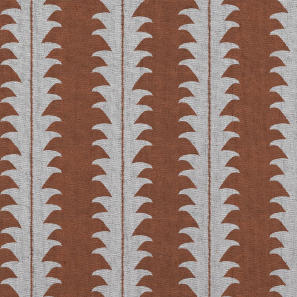 Orange Patterned Linen Curtain Fabric - Leona Terracotta - Natural base fabric.