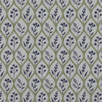Green / Blue Floral Linen Curtain Fabric - Miny Blue Green-INV - Natural base fabric.