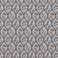 Blue / Orange Floral Linen Curtain Fabric - Miny Blue Terracotta-INV - Natural base fabric.