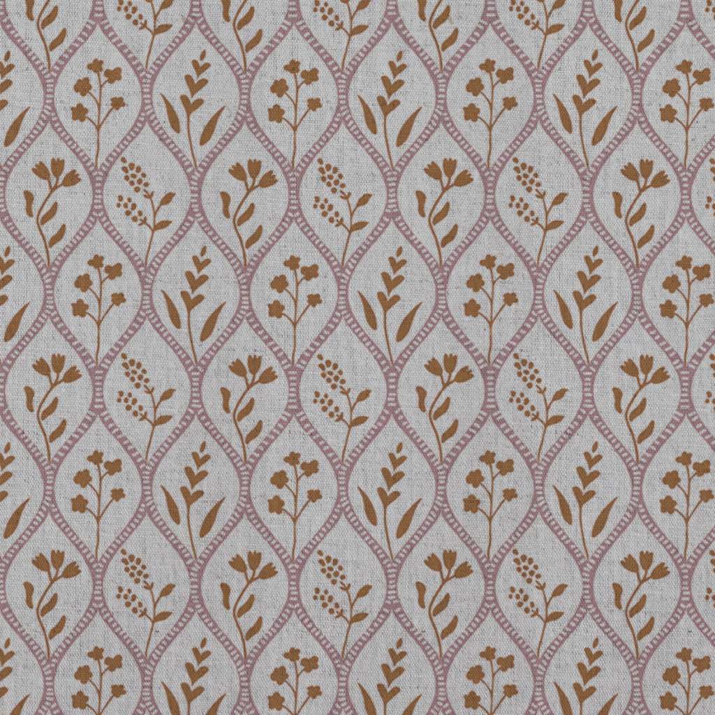Pink / Orange / Yellow Floral Linen Curtain Fabric - Miny Pink Ochre-INV - Natural base fabric.