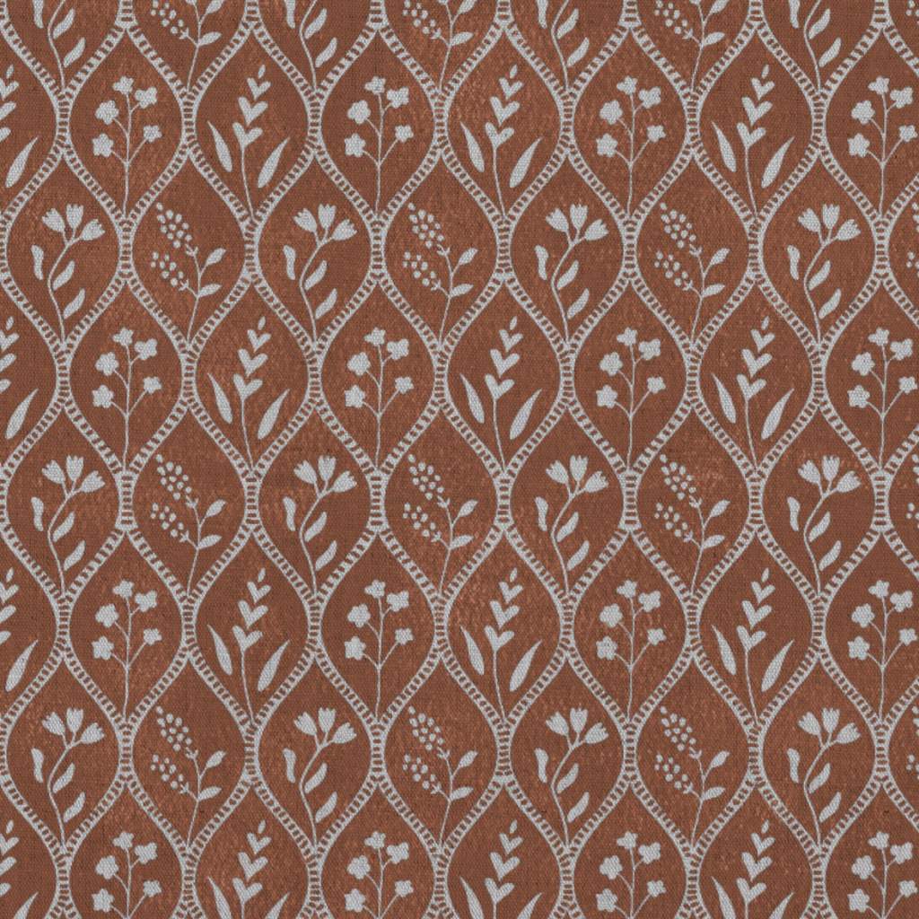 Orange Floral Linen Curtain Fabric - Miny Terracotta - Natural base fabric.