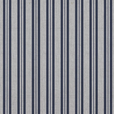 Blue Striped Linen Curtain Fabric - Olga Deep Blue - Natural base fabric.