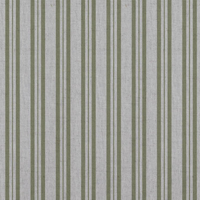 Green Striped Linen Curtain Fabric - Olga Olive - Natural base fabric.