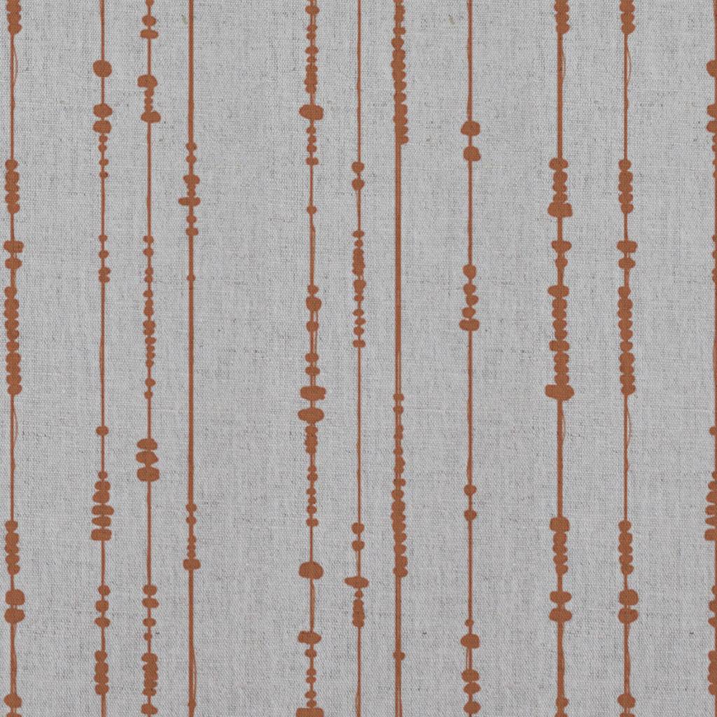 Orange Patterned Linen Curtain Fabric - Pearls Burnt Orange - Natural base fabric.