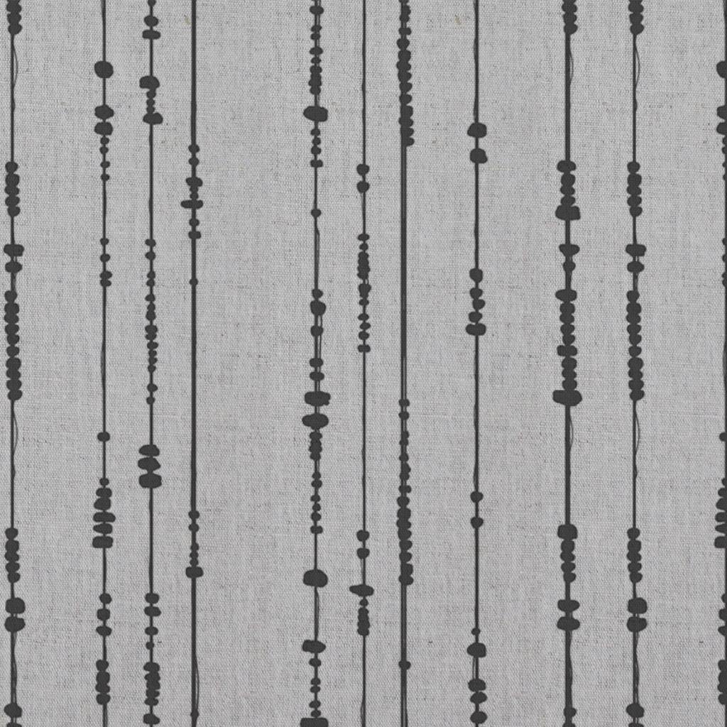 Grey Patterned Linen Curtain Fabric - Pearls Charcoal - Natural base fabric.