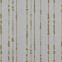 Yellow Patterned Linen Curtain Fabric - Pearls Gold Rod - Natural base fabric.