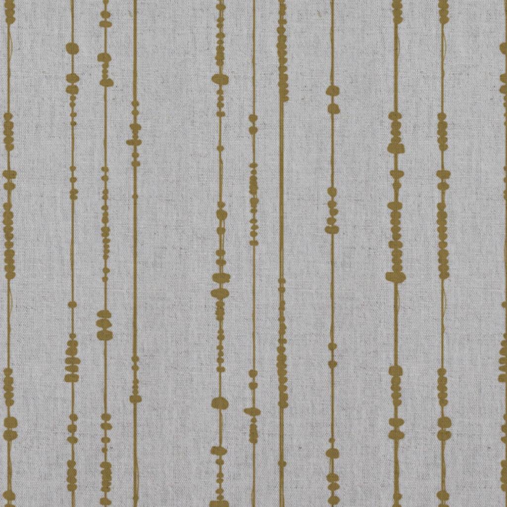 Yellow Patterned Linen Curtain Fabric - Pearls Gold Rod - Natural base fabric.