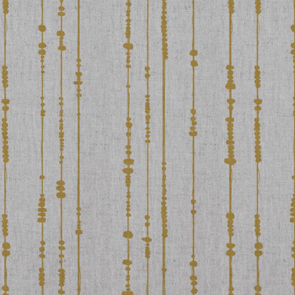 Yellow Patterned Linen Curtain Fabric - Pearls Mustard - Natural base fabric.